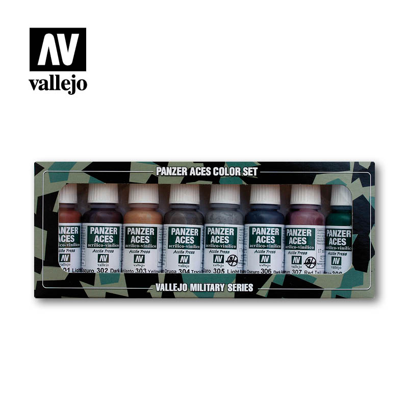 Vallejo Panzer Aces Rust, Tracks and Rubber Acrylic Paint Set, 8x17 ml