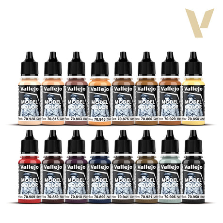 Vallejo Model Color Face & Skin Tones Acrylic Paint Set, 16x18 ml