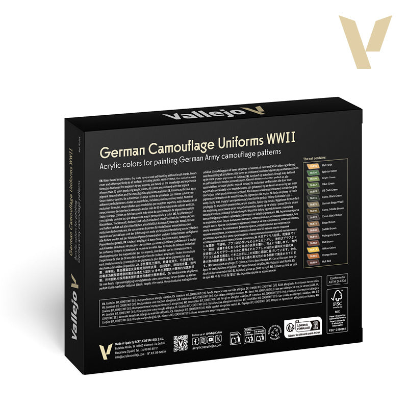 Vallejo Model Color German Camouflage Uniforms WWII Acrylic Paint Set, 16x18 ml
