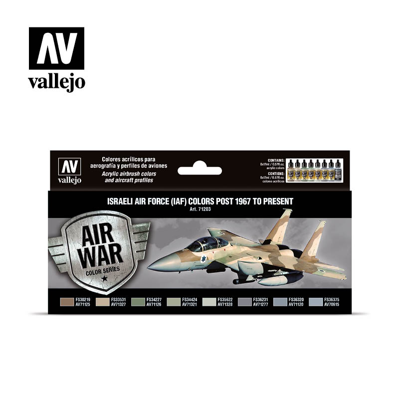 Vallejo Israeli Air Force (IAF) colors Post 1967 to Present Model Air Acrylic Paint Set, 8x17 ml