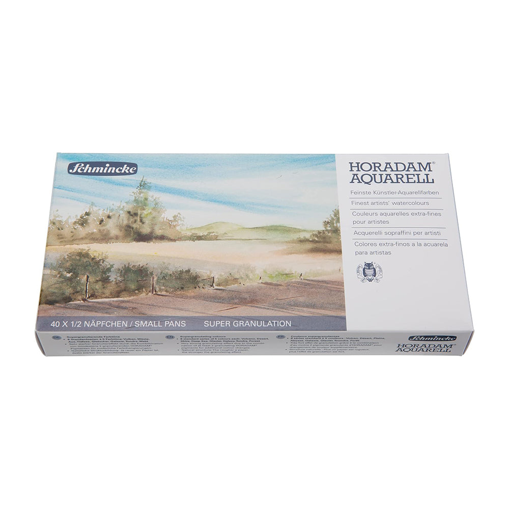 Schmincke Horadam Super Granulation Watercolor Set in a Metal Box, 40 Colours, Half-Pan