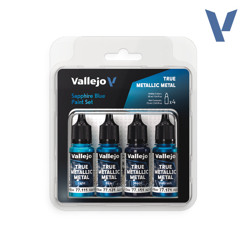 Vallejo True Metallic Metal Sapphire Blue Acrylic Paint Set, 4x18 ml