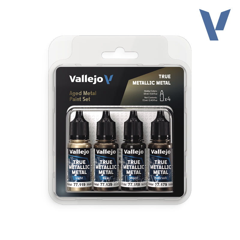 Vallejo True Metallic Metal Aged Metal Acrylic Paint Set, 4x18 ml