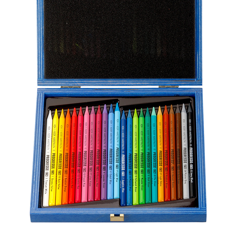 Koh-I-Noor Progresso Woodless Coloured Pencil Set in a Wooden Case