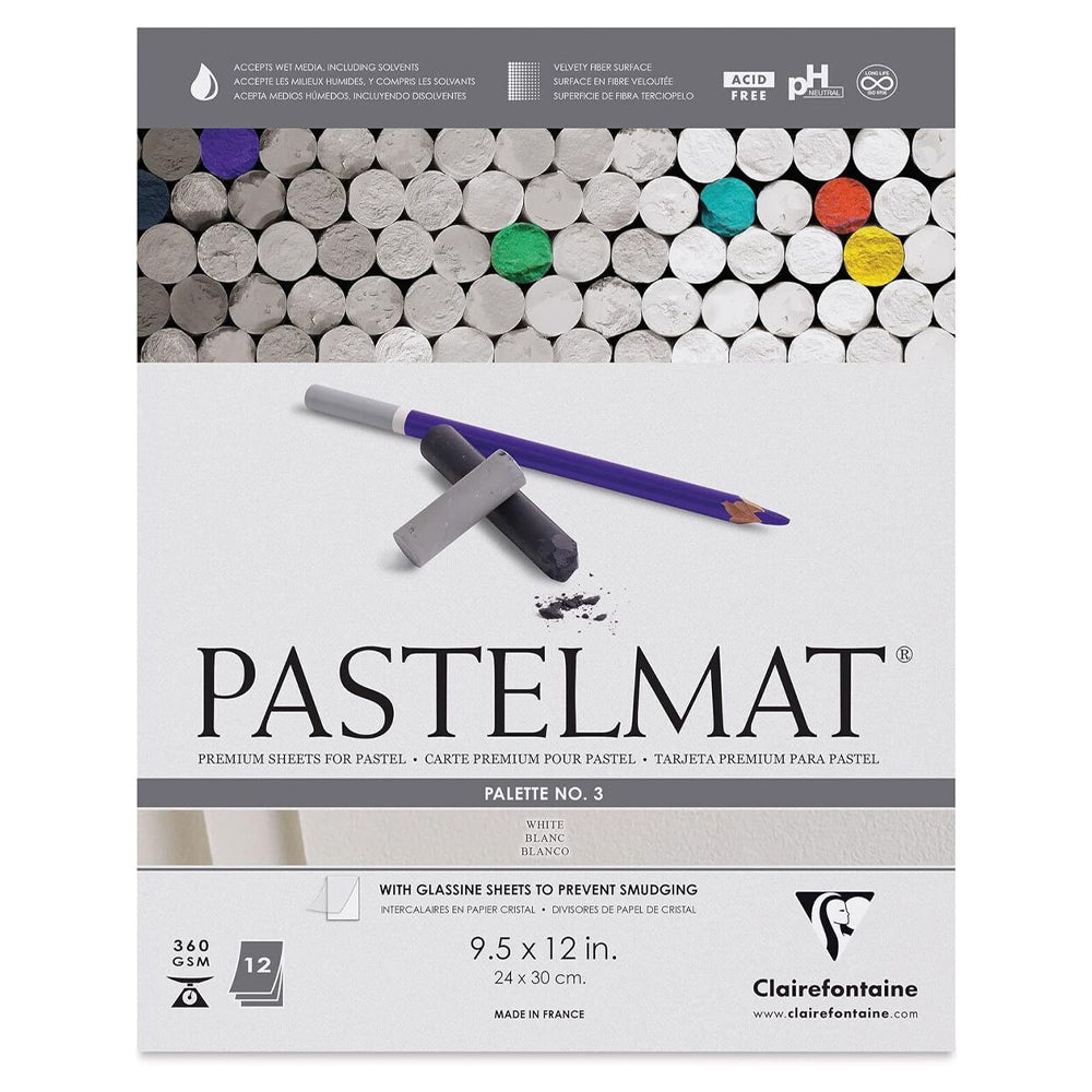 Clairefontaine Pastelmat No. 3 White Glued Pad, 12 sheets