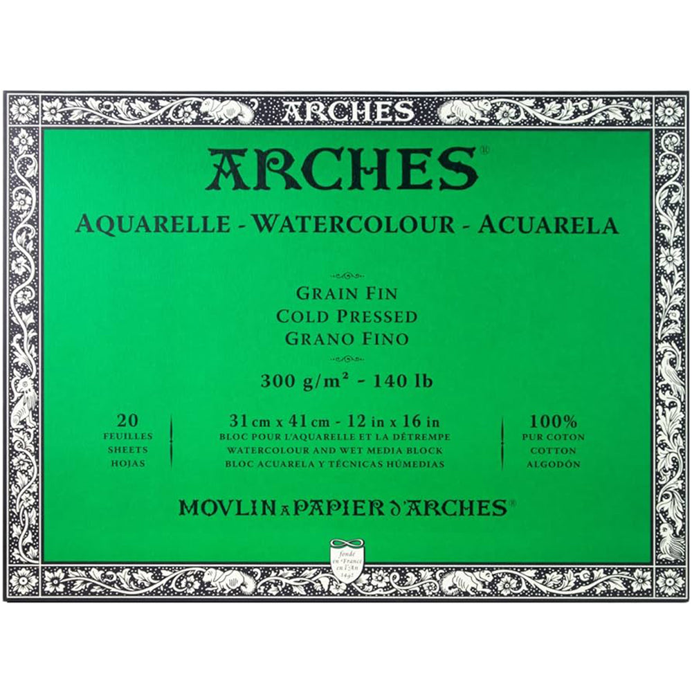 Arches Watercolour Paper Block, Cold Pressed, 300 gsm, 100% Cotton, 20 Sheets