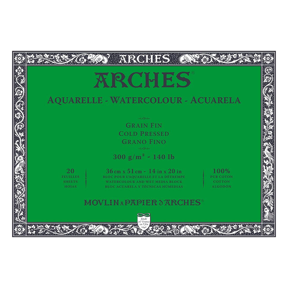 Arches Watercolour Paper Block, Cold Pressed, 300 gsm, 100% Cotton, 20 Sheets