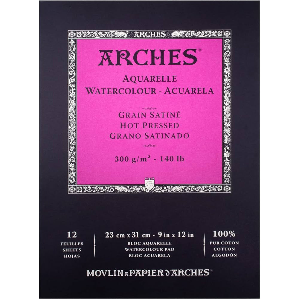 Arches Hot Pressed Watercolour Paper Pad, 100 % Cotton, 12 Sheets