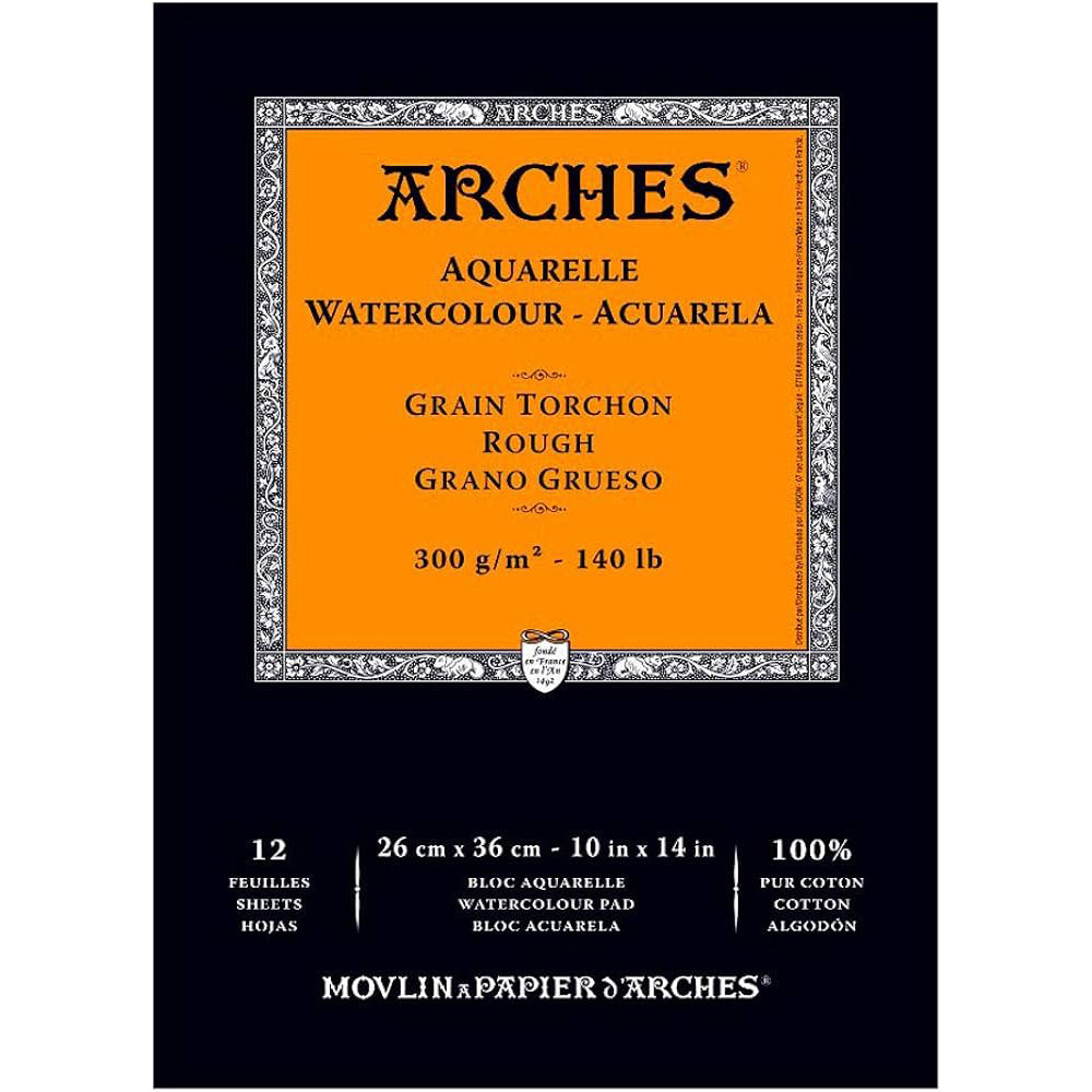 Arches Watercolour Paper Pad, Rough, 100 % Cotton, 12 Sheets, 23x31 cm