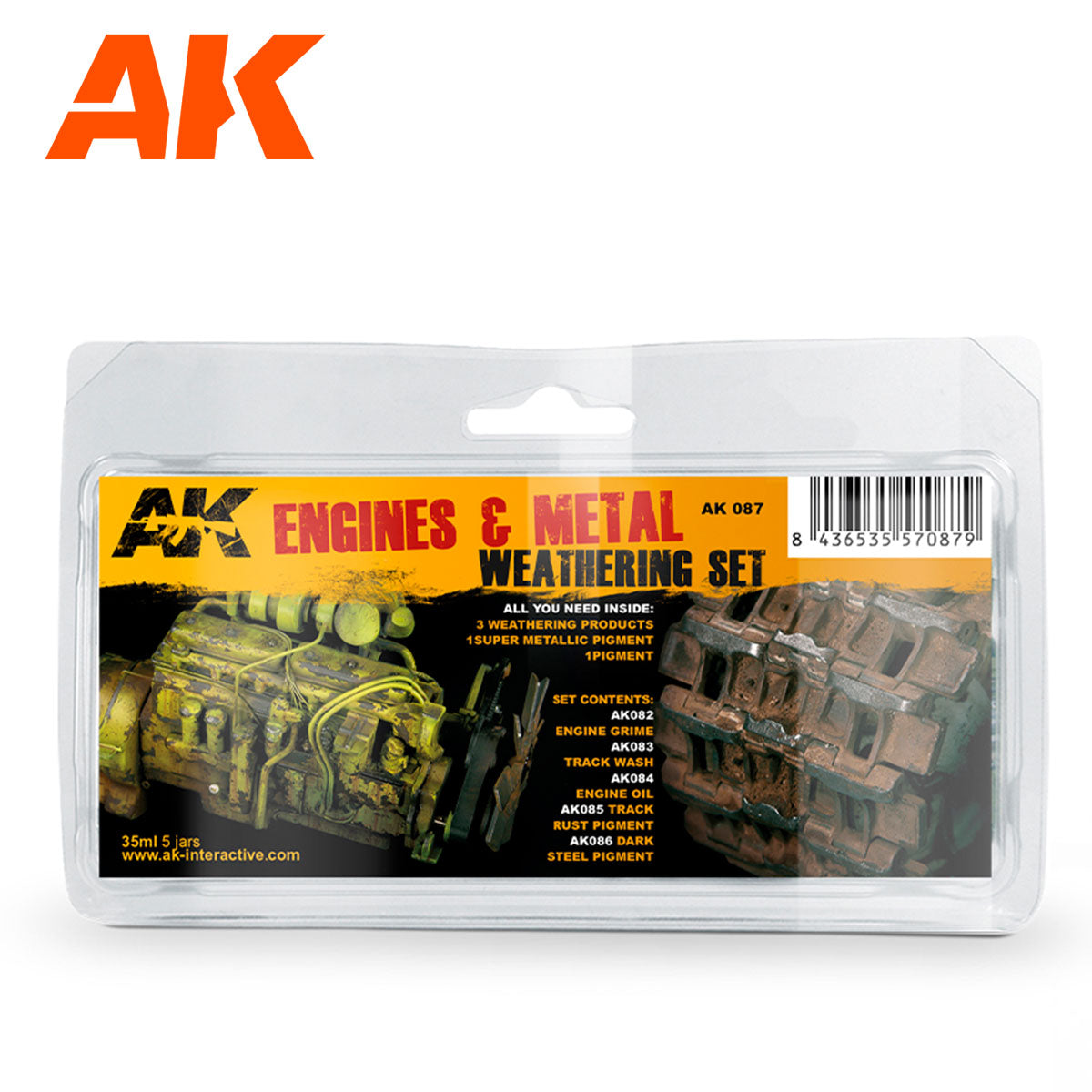 AK Interactive Engines and Metal Weathering Set, 5x35 ml