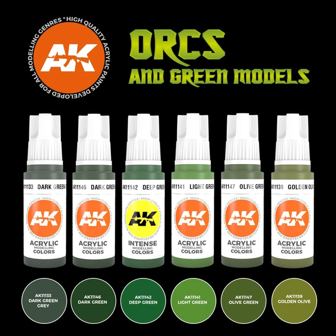 AK Interactive 3GEN Orcs and Green Models Acrylic Paint Set, 6x17