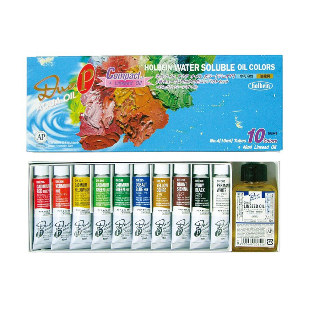 Holbein DUO Aqua Oil Water-Mixable Oil Paint Set, 10x10 ml