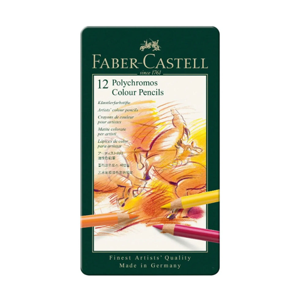 Faber-Castell Polychromos Colour Pencils Set in a Tin Box, 12 colours