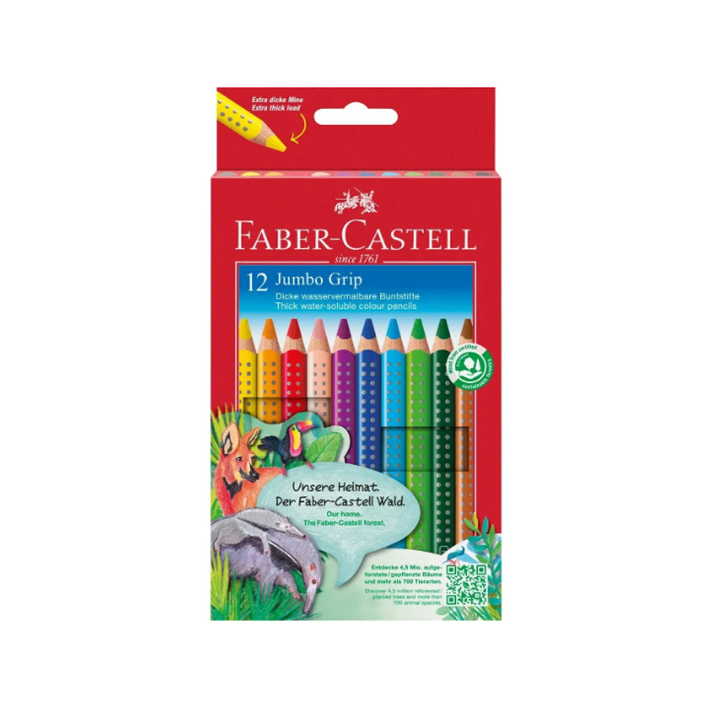 Faber-Castell Jumbo Grip Watercolour Pencils, triangular, 12 colours