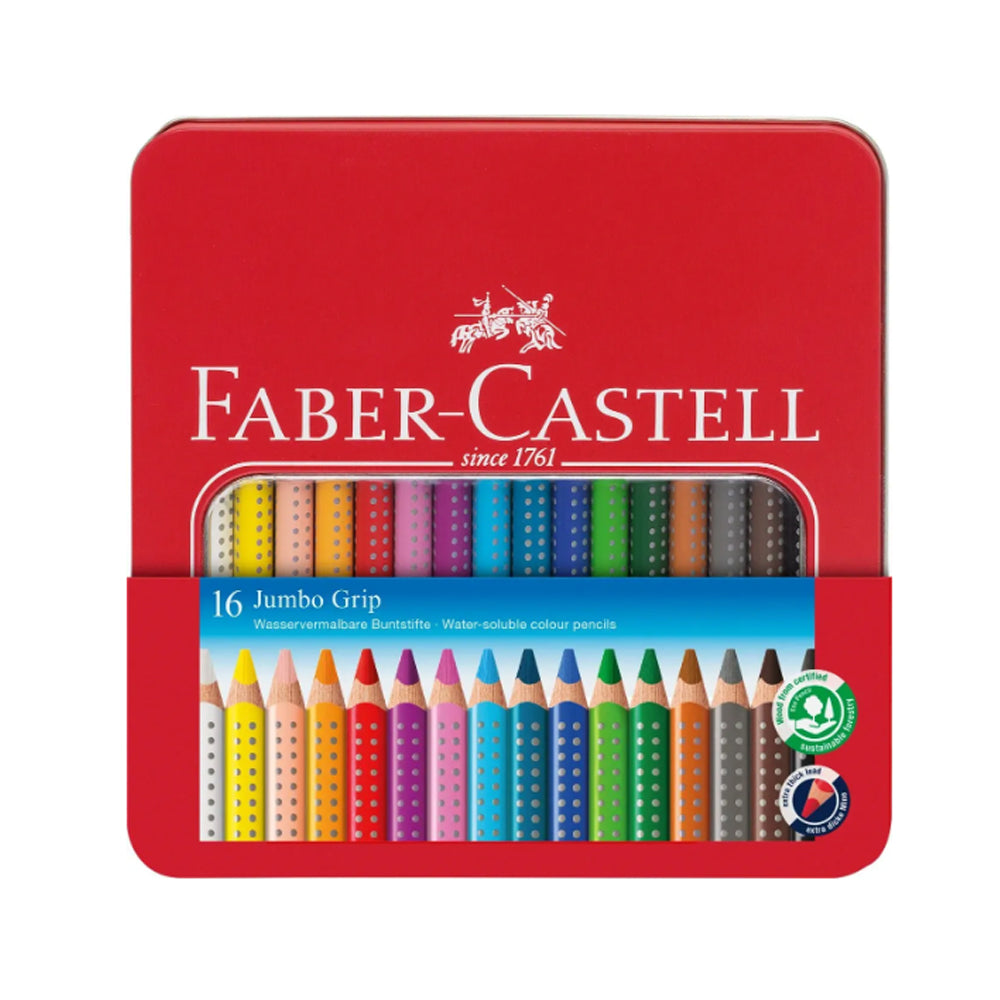 Faber-Castell Jumbo Grip Watercolour Pencils, triangular, 16 colours