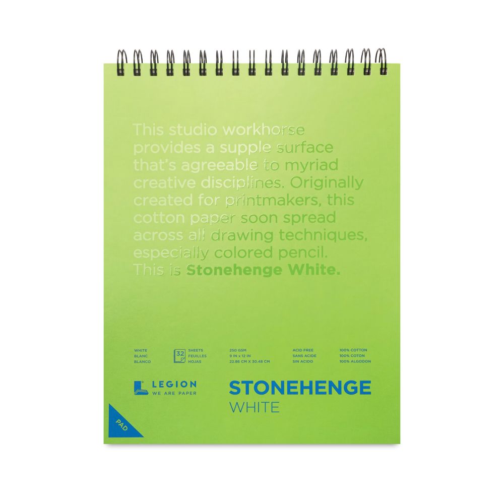 Stonehenge White drawing paper with spiral binding, 32 sheets, 250 gsm