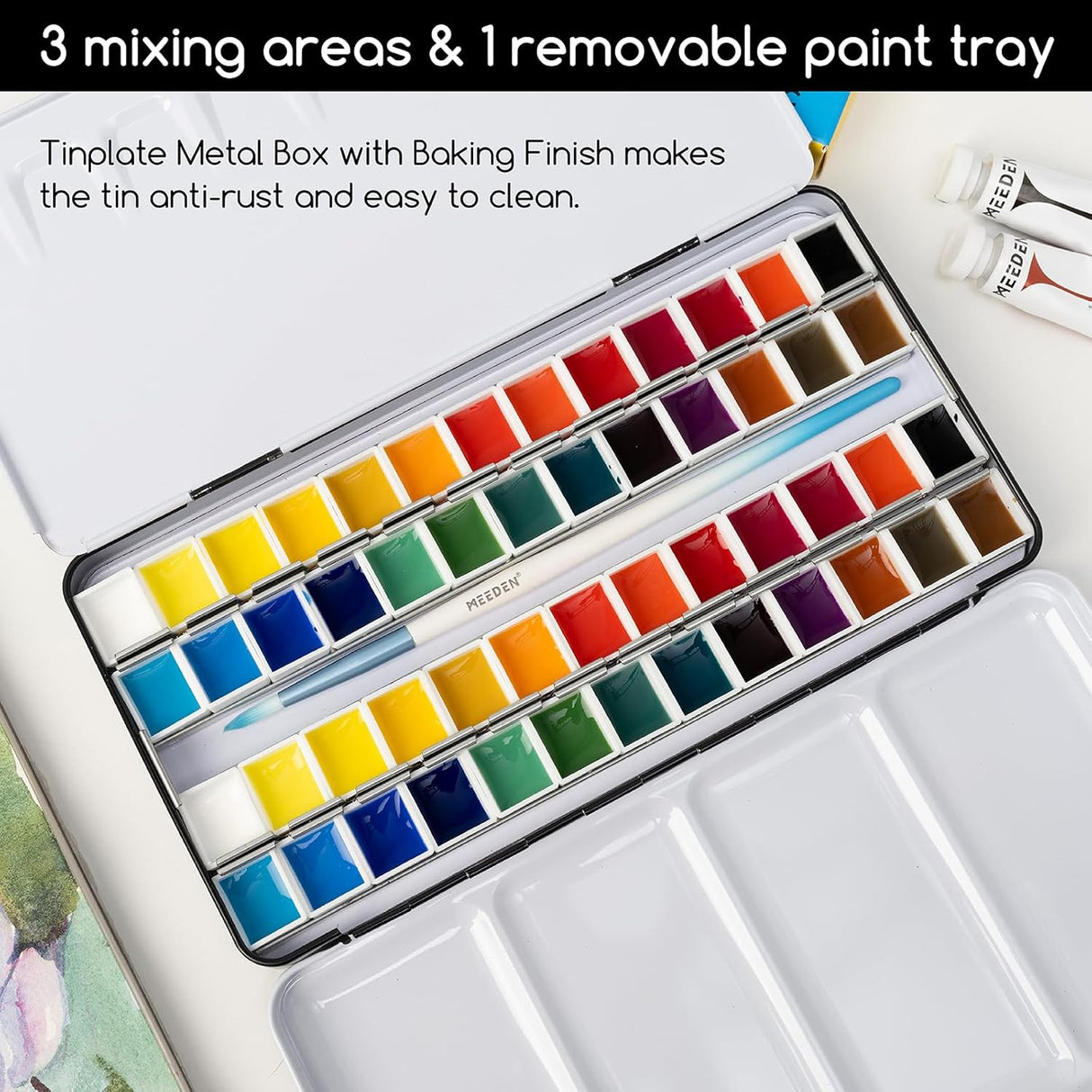 MEEDEN Empty Watercolor Paint Palette Tin Box with 24 Half-Pans