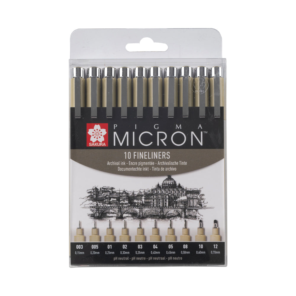 Sakura Pigma Micron Black Fineliner Set, 10 Pens