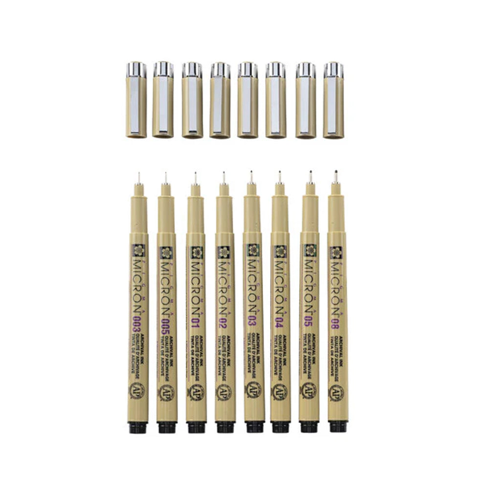 Sakura Pigma Micron Black Fineliner Set, 8 Pens