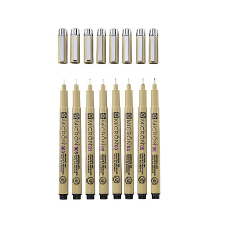 Sakura Pigma Micron Black Fineliner Set, 8 Pens