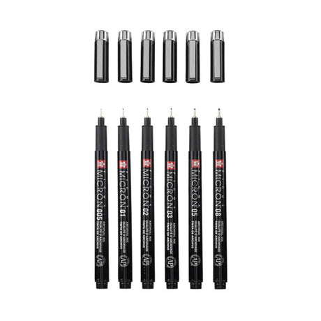 Sakura Pigma Micron Black Edition Set, 6 Pens + Pen Case