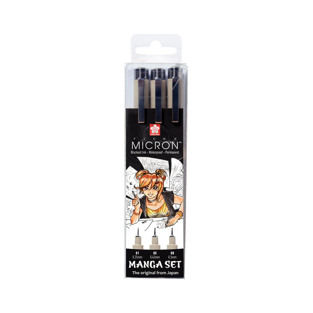 Sakura Pigma Micron Fineliner Set Manga, 3 Pens