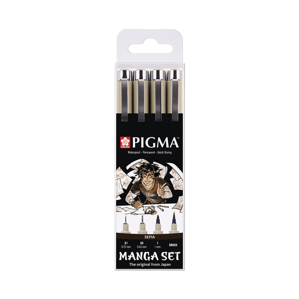 Sakura Pigma Micron Fineliner Sepia Set Manga, 4 Pens