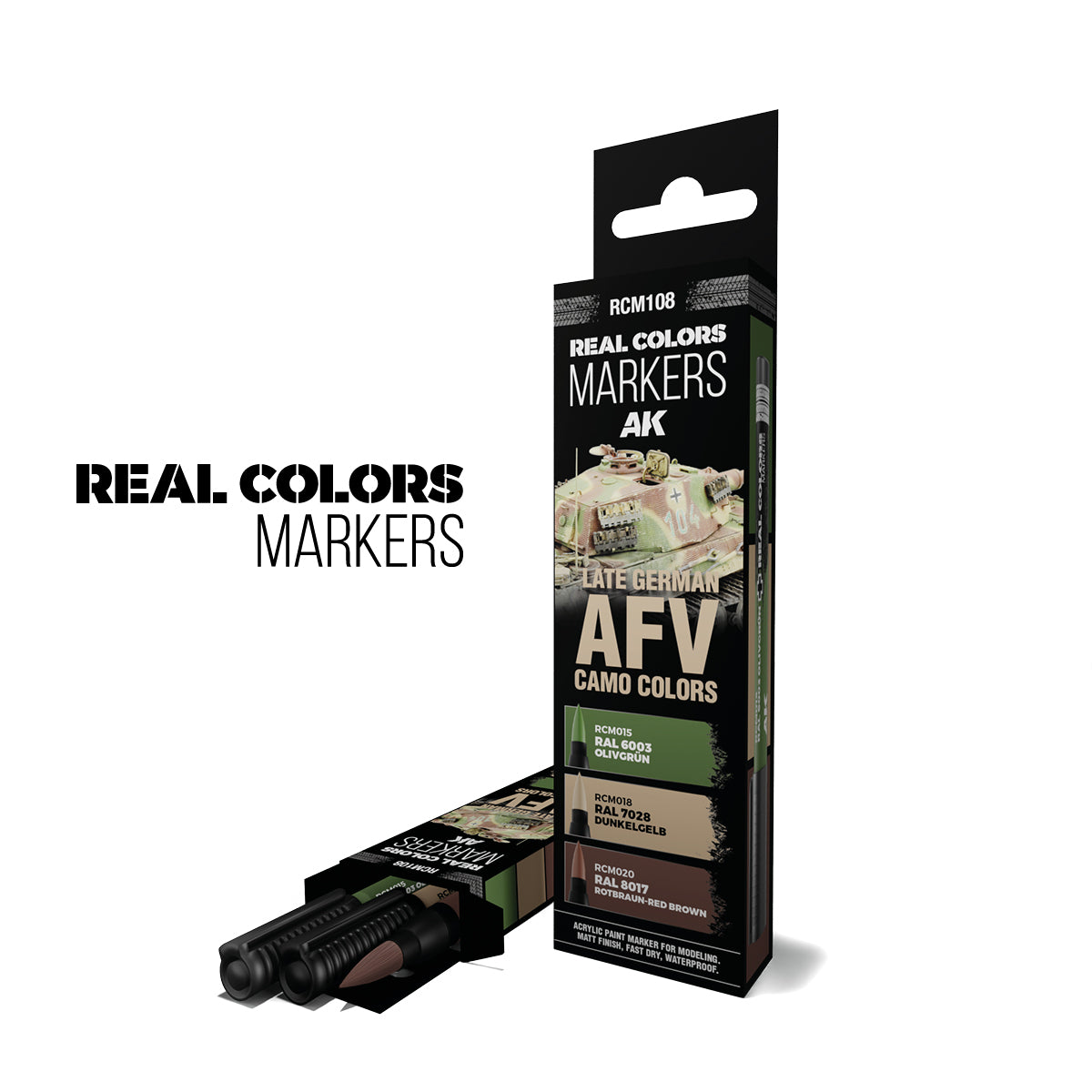 AK Interactive Real Colors Markers Late German AFV Camo Colors Set, 3 pcs.