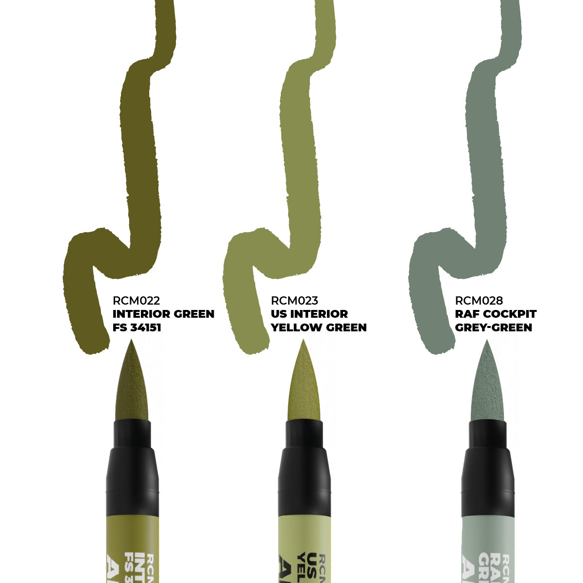 AK Interactive Real Colors Markers WWII Allied Aircraft Cockpit Colors Set, 3 pcs.