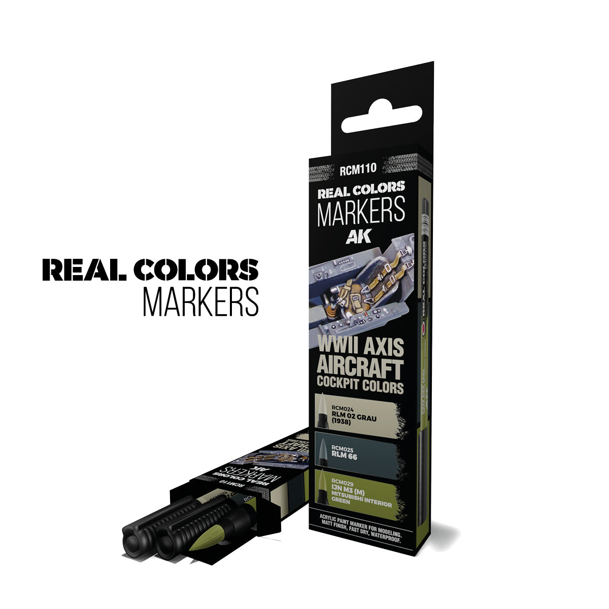 AK Interactive Real Colors Markers WWII Axis Aircraft Cockpit Colors Set, 3 pcs.