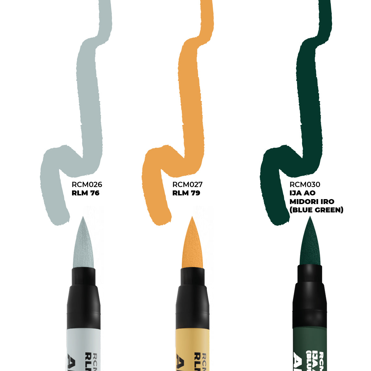 AK Interactive Real Colors Markers WWII Axis Aircraft Squiggle Camouflage Colors Set, 3 pcs.