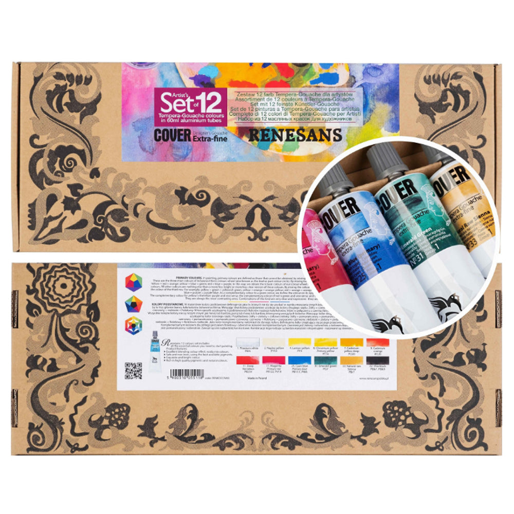Renesans Set of Tempera Gouache Cover Paints, 12x60 ml