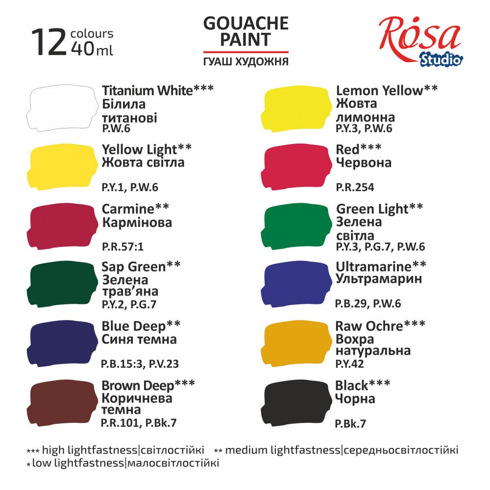 ROSA Studio Gouache Paint Set, special box, 12x40 ml