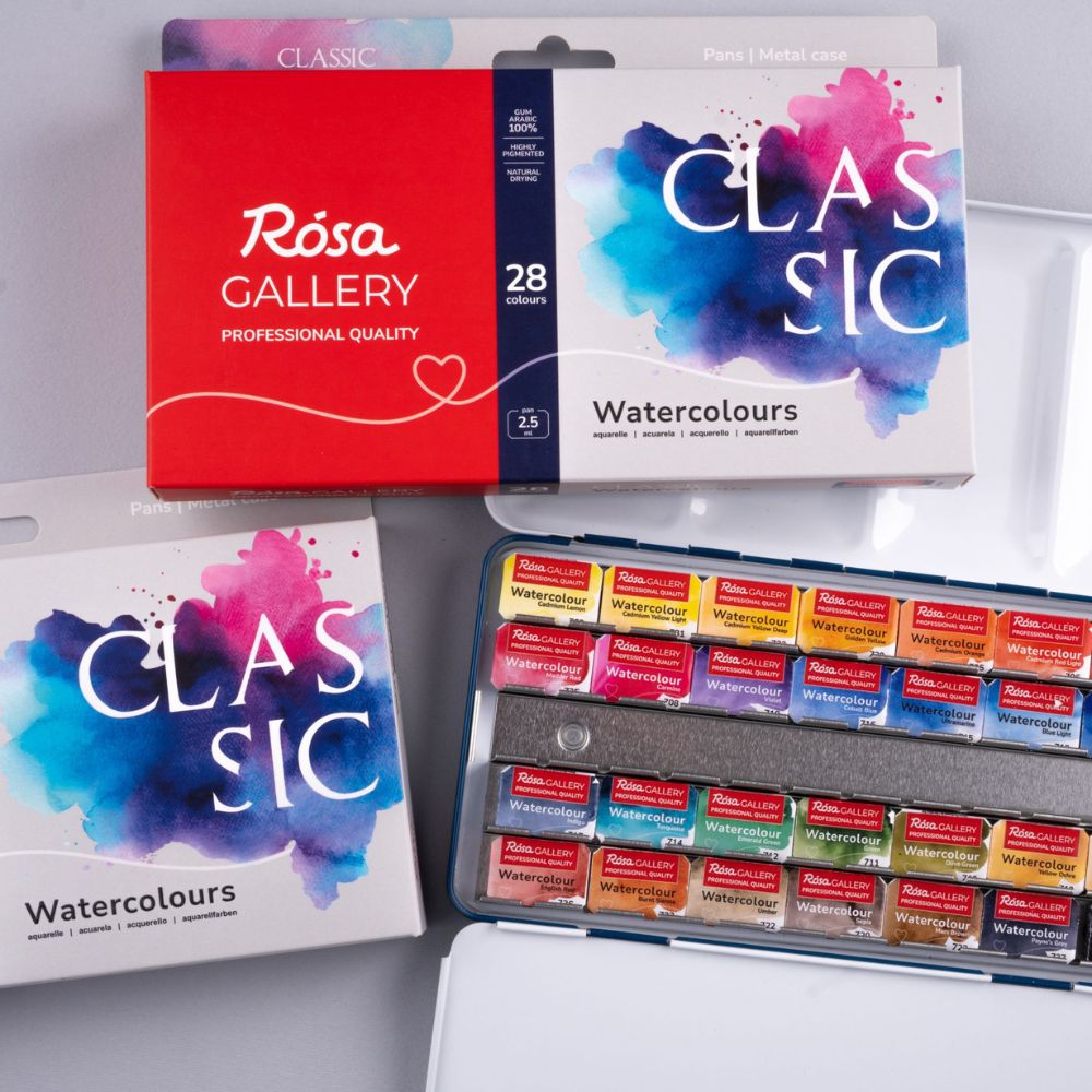 ROSA Gallery Watercolour Metal Tin Set - Classic, 28 colours