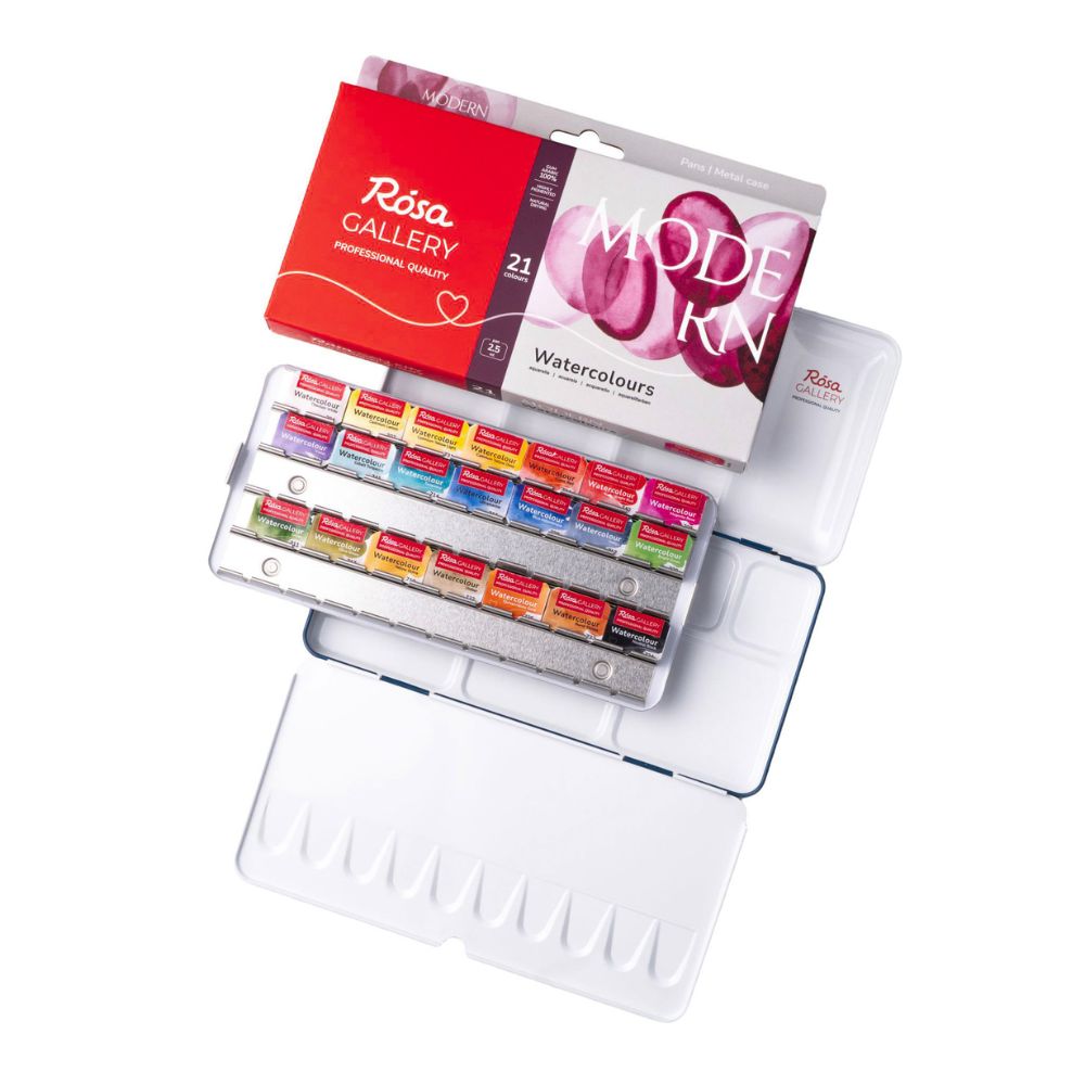 ROSA Gallery Watercolour Metal Tin Set - Modern, 21 colours