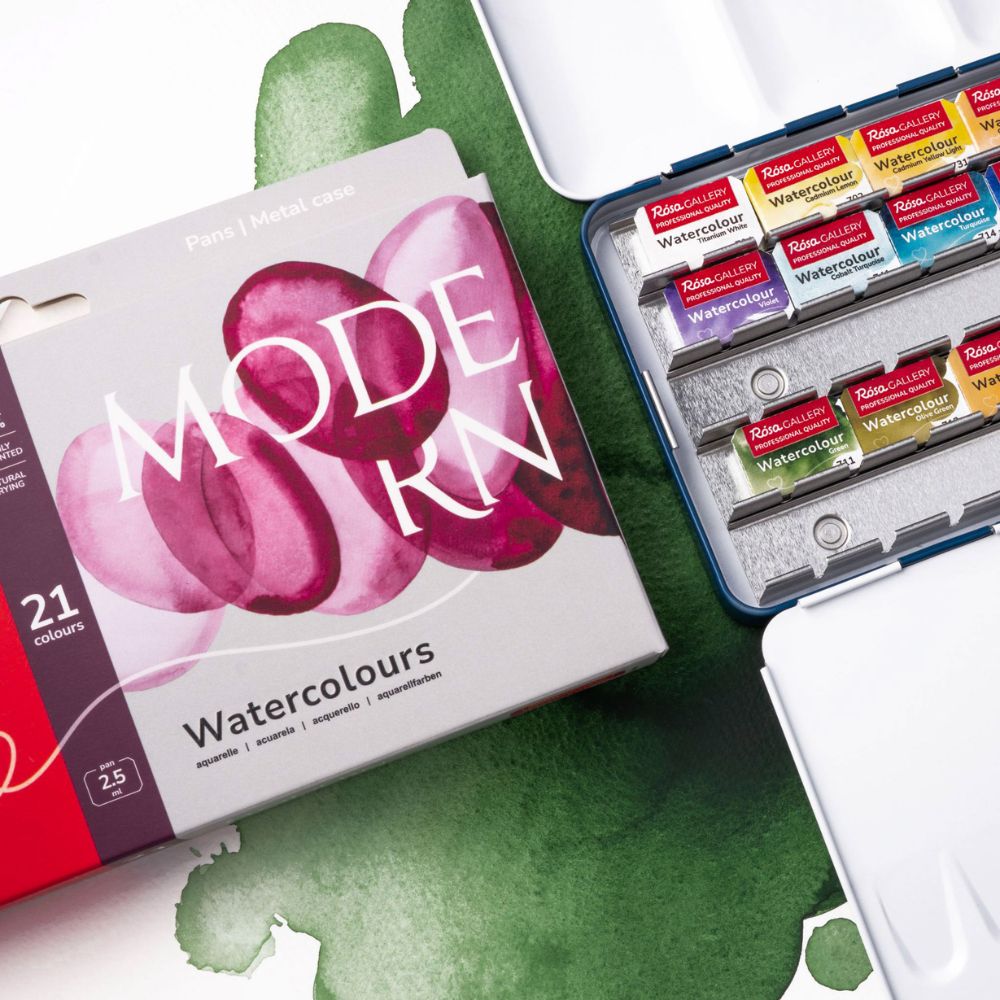 ROSA Gallery Watercolour Metal Tin Set - Modern, 21 colours