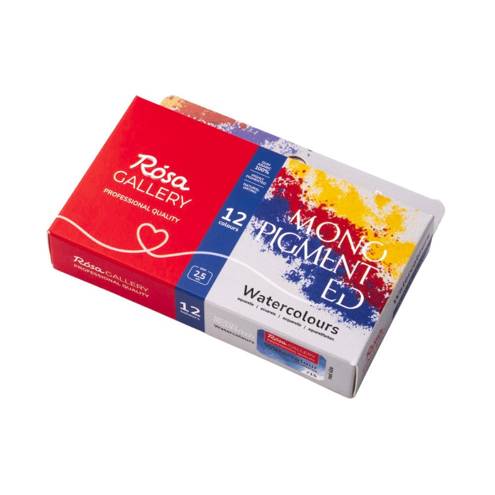ROSA Gallery Watercolour Metal Tin Set - Monopigmented, 12 colours
