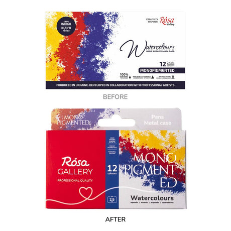 ROSA Gallery Watercolour Metal Tin Set - Monopigmented, 12 colours
