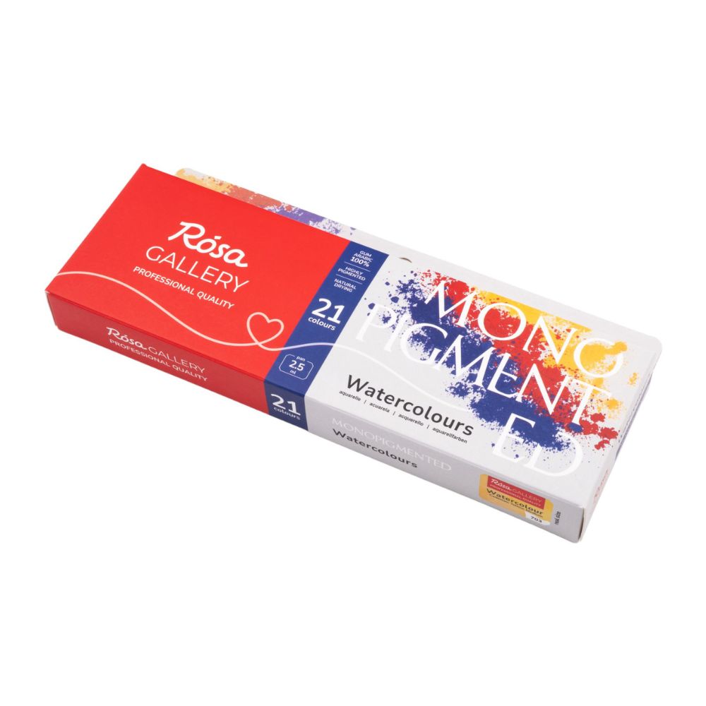 ROSA Gallery Watercolour Metal Tin Set - Monopigmented, 21 colours