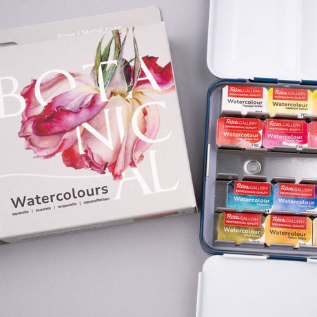 ROSA Gallery Watercolour Metal Tin Set - Botanical, 28 colours