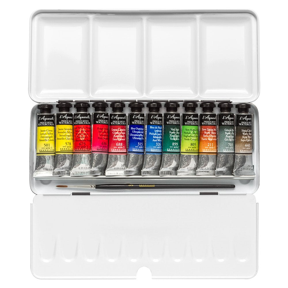 Sennelier Watercolour Set, 12x10 ml + Brush