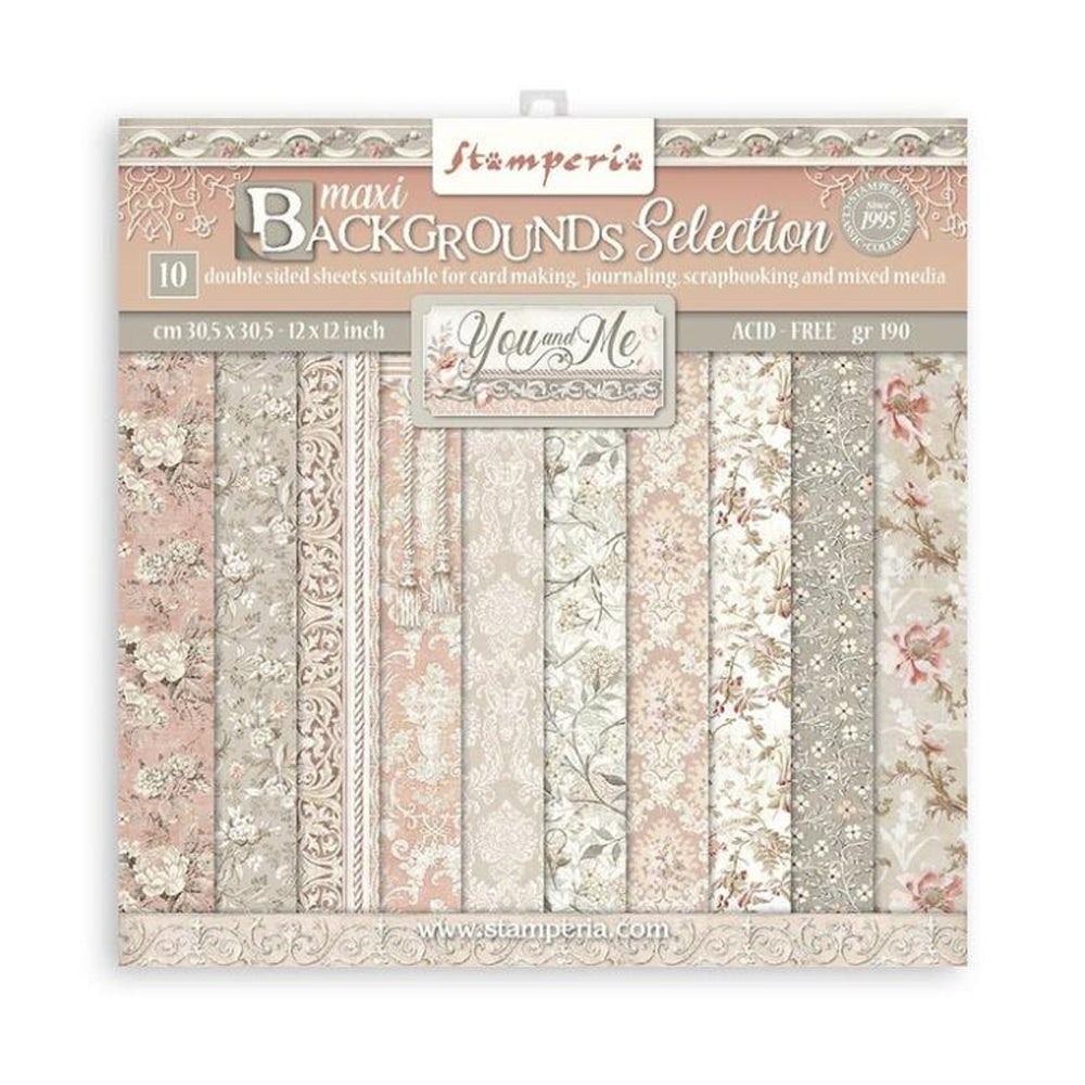 Stamperia Double-Sided Scrapbooking Paper Set - You and Me, Backgrounds Selection, 10 units