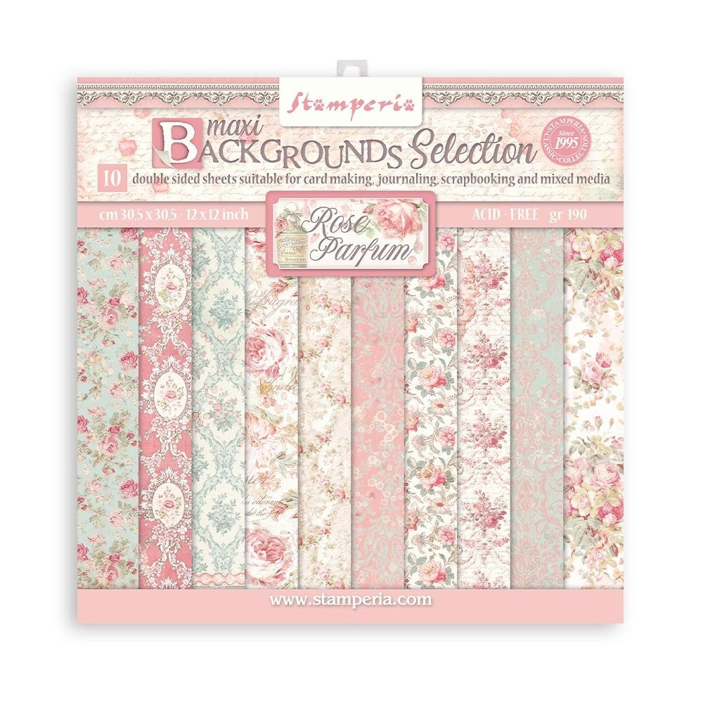 Stamperia Double-Sided Scrapbooking Paper Set - Rose Parfum Backgrounds Selection, 10 units