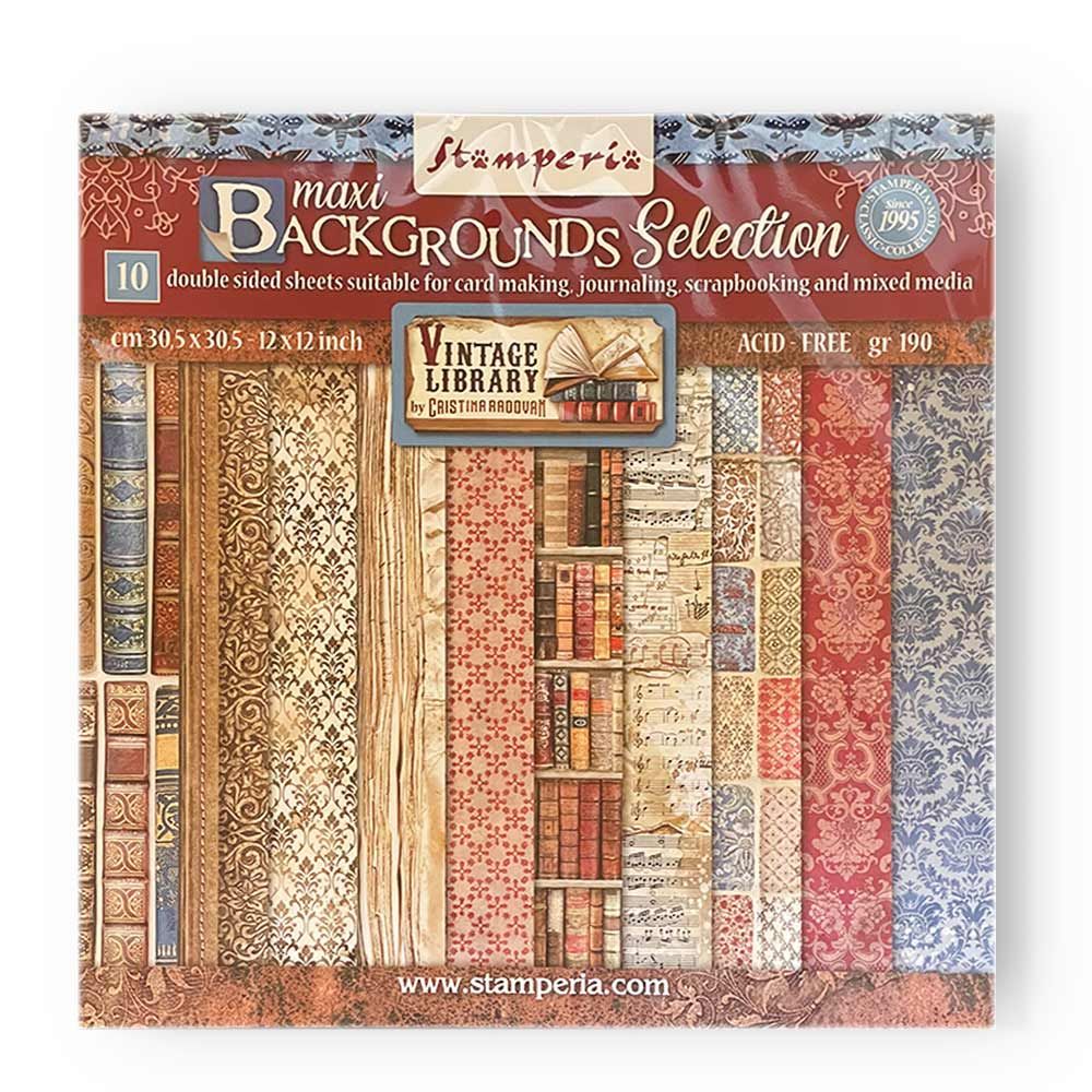 Stamperia Double-Sided Scrapbooking Paper Set - Vintage Library Backgrounds Selection, 10 units