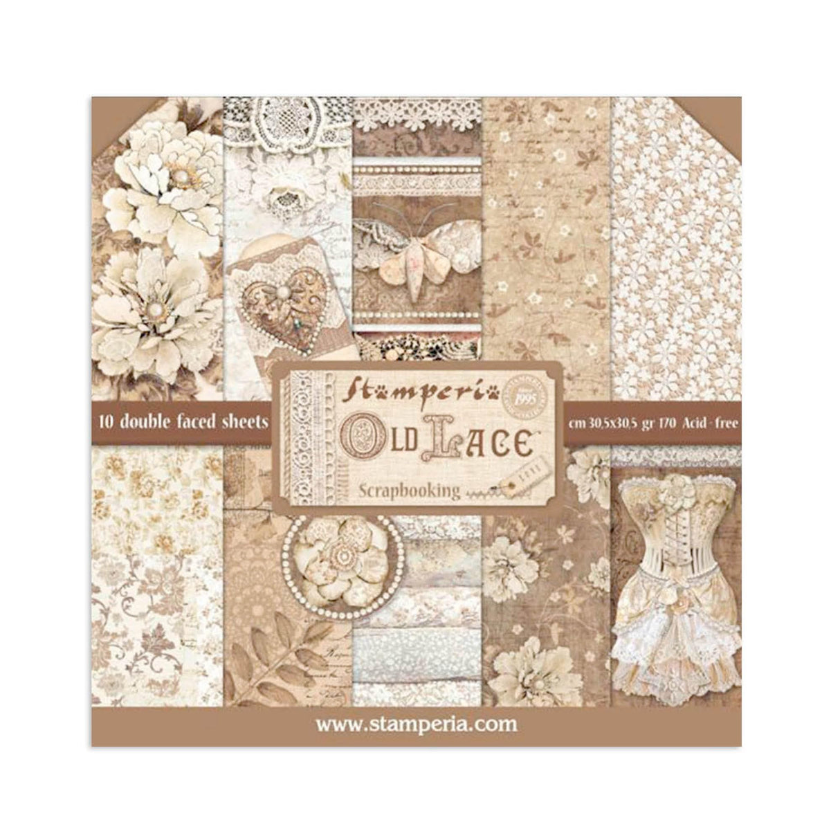 Stamperia Double-Sided Scrapbooking Paper Set - Old Lace, 10 units