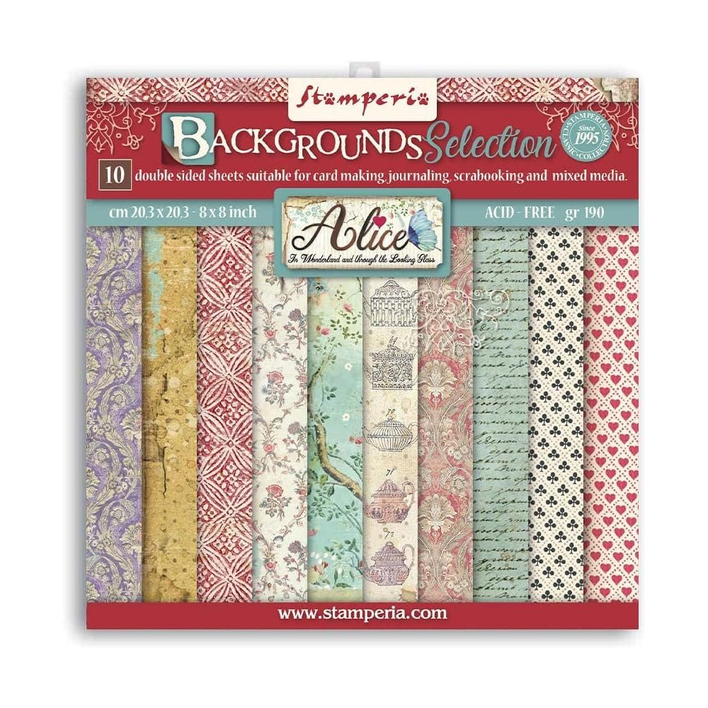 Stamperia Double-Sided Scrapbooking Paper Set - Alice, Backgrounds Selection, 10 units