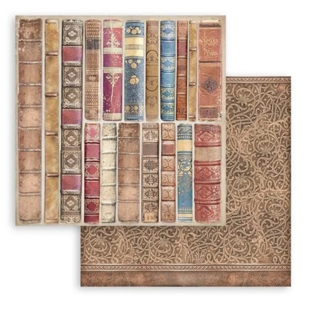 Stamperia Double-Sided Scrapbooking Paper Set - Vintage Library, Backgrounds Selection, 10 units