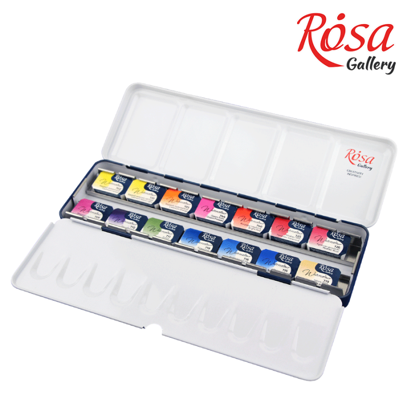 ROSA Gallery Watercolour Metal Tin Set - Botanical, 14 colours