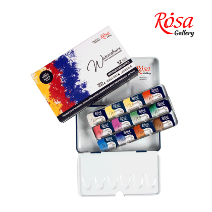 ROSA Gallery Watercolour Metal Tin Set - Monopigmented, 12 colours