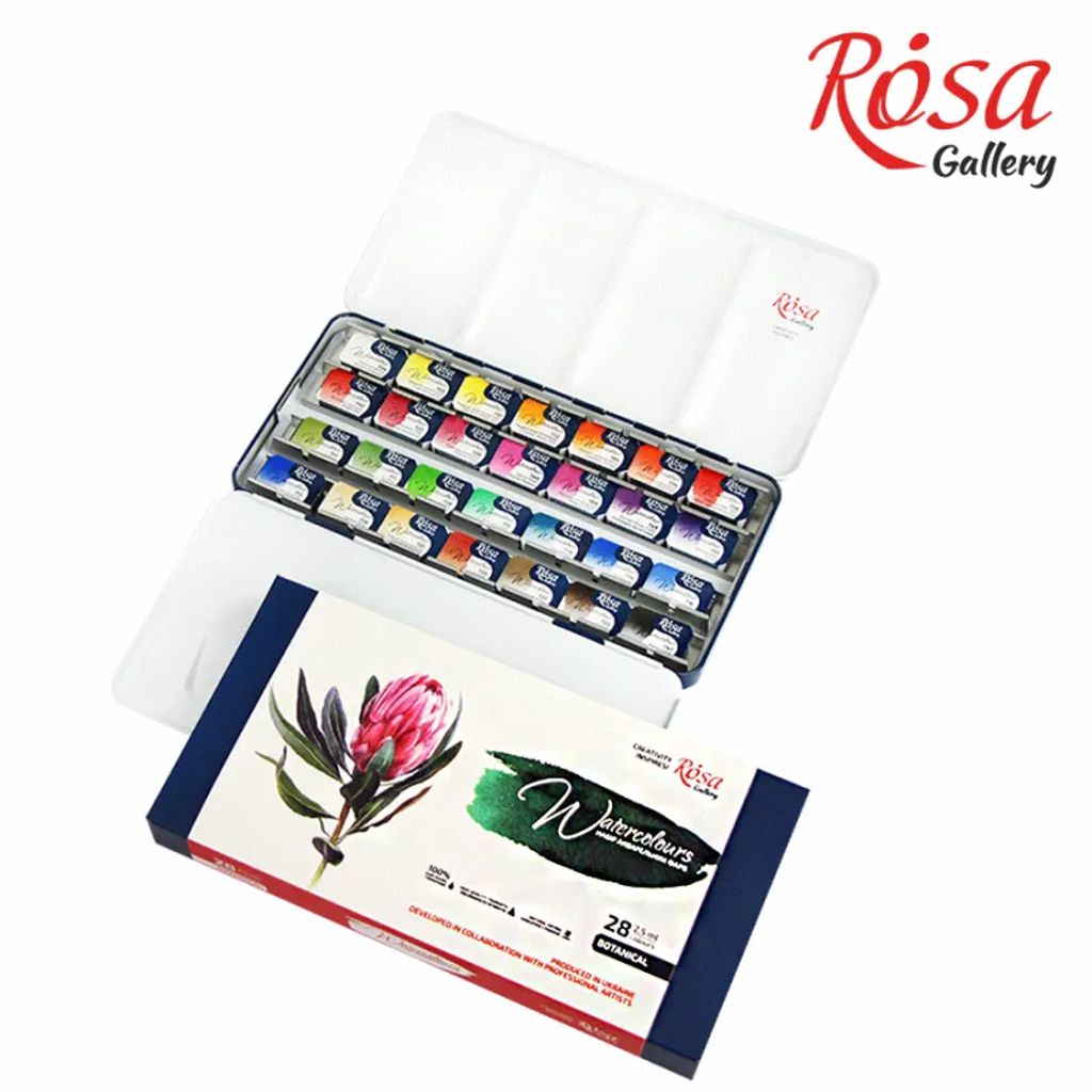 ROSA Gallery Watercolour Metal Tin Set - Botanical, 28 colours